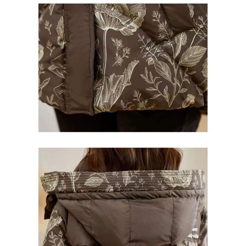 Elegantní zimní bavlněný kabát s potiskem pro ženy, vysoce kvalitní, zateplený, slim fit, drobná bunda