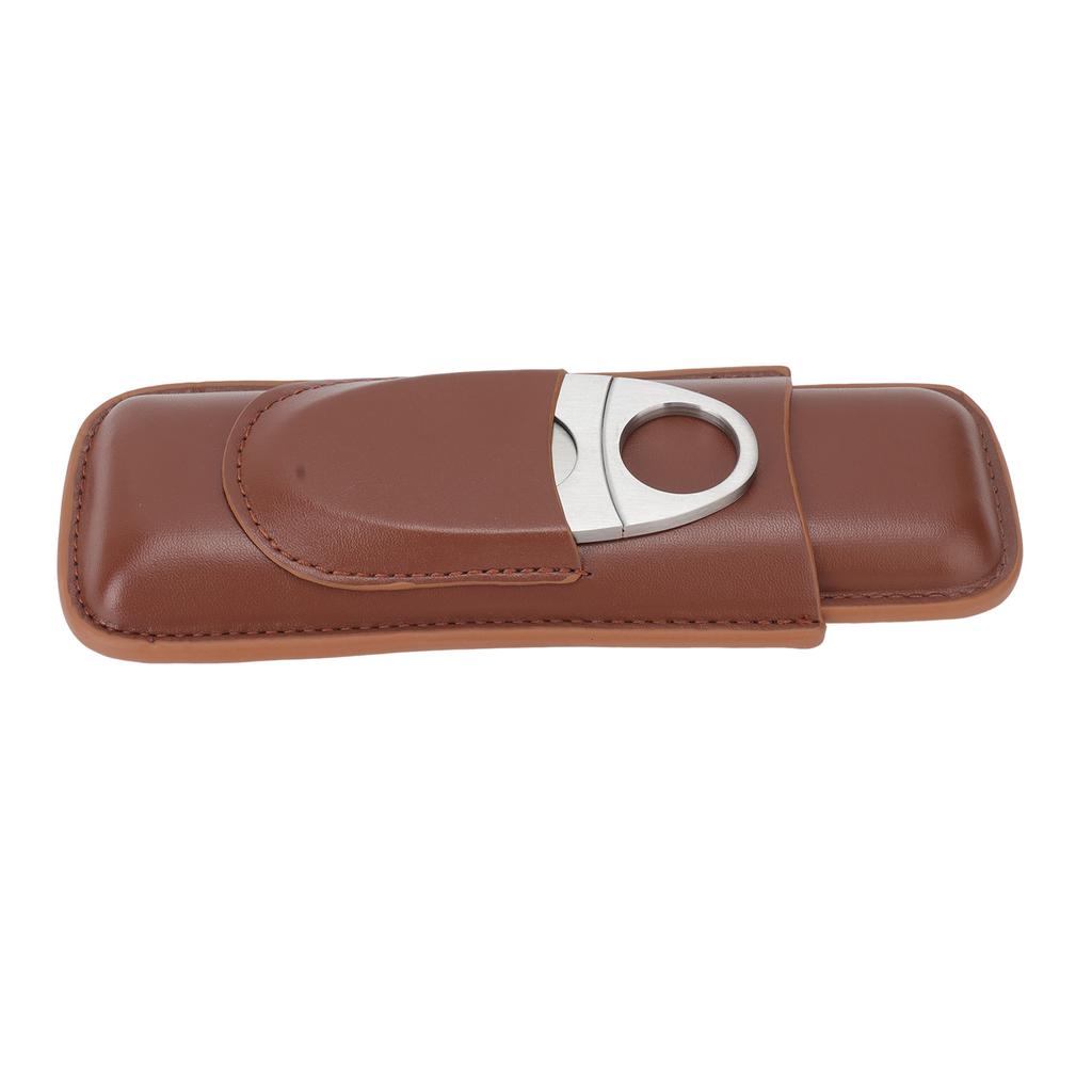 Portable Travel Cigar Case Wear Resistance Leather Cigar Holder with Cigar Clipper for 2 Cigars Business Office