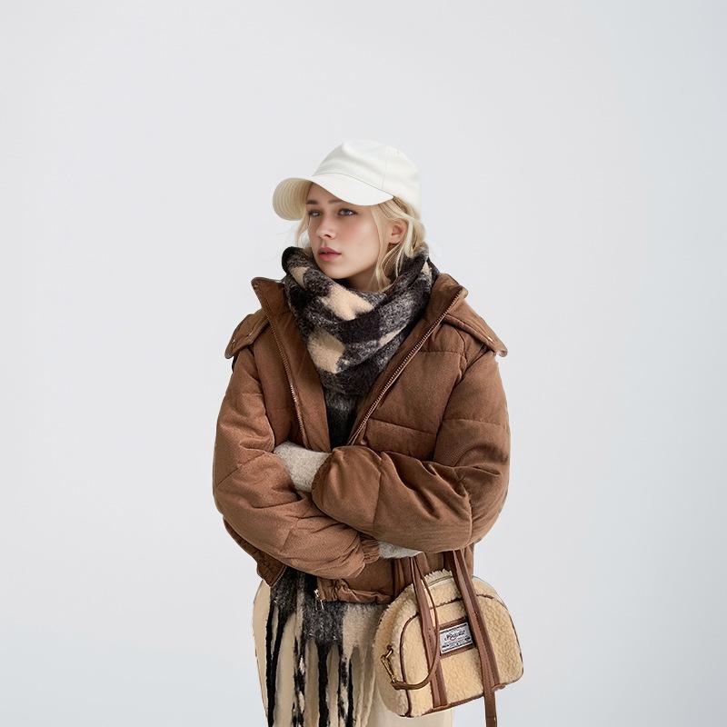 GMXIA Women's Vintage Casual Solid Color Print Autumn Winter Long Sleeve Stand up Jackets & Coats