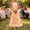 Spring New, Elegant Vacation Print Neck Sleeveless Dress Long Dress
