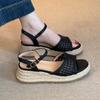 Sheepskin Version~ Straw Word with Platform Sandals Women's New Retro Round Head Hollow High Heel French Woven Women's Shoes