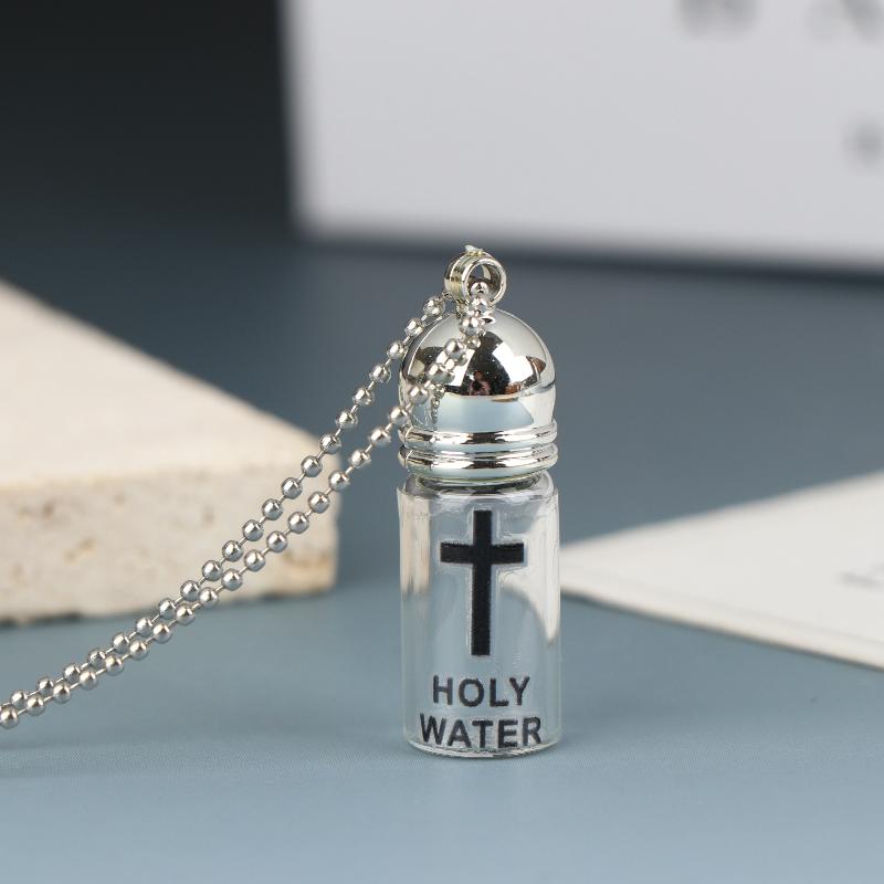 Mini láhev na svěcenou vodu Klíčenka - Dekorativní náboženský přívěsek s designem kříže Perfektní pro klíče, tašky, autodoplňky