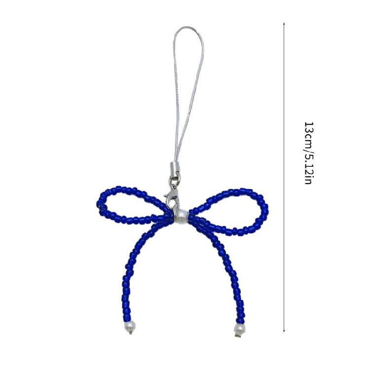 Adorable Phone Charm Chain Ornament Glass Beaded Bowknot Keychain Pendant Piece