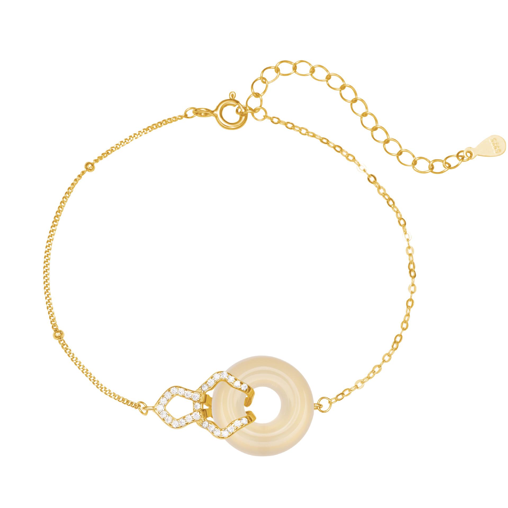 

Браслет с пряжкой для замка владельца дворца из стерлингового серебра S925, женская мода, легкая роскошь, белый агат, халцедон, тыква, инкрустированная цирконом 925 silver