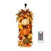 Rustic Wooden Pumpkin Door Hanging with Warm Lights for Fall Home Decor
