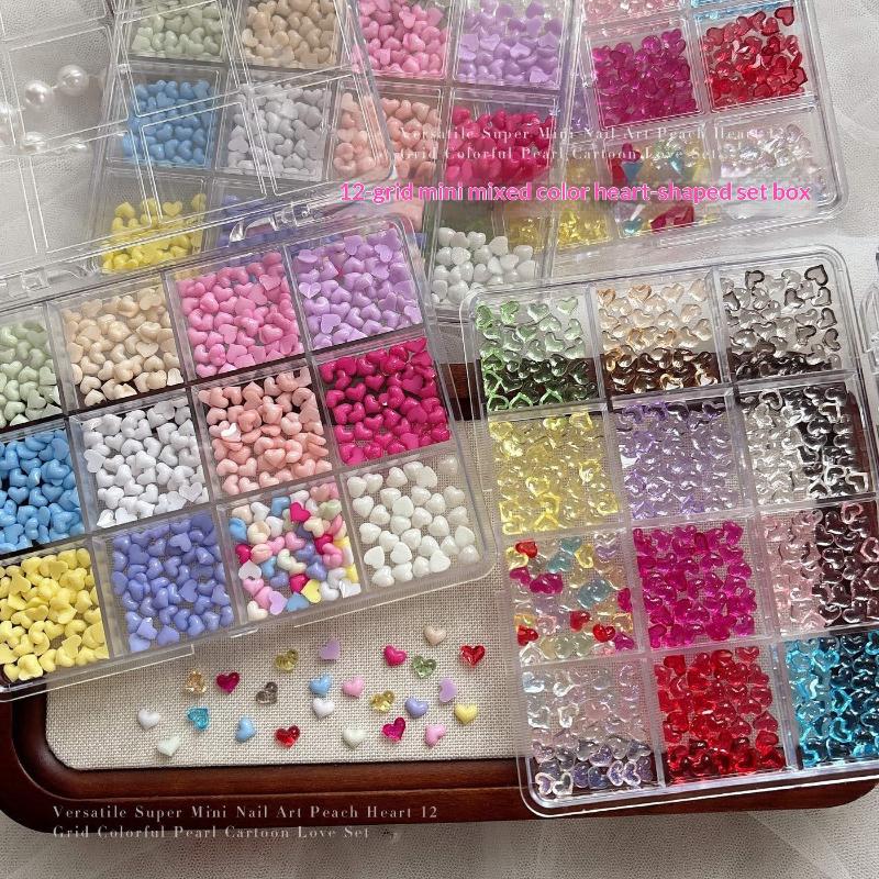 12 Grid Mixed Colorful Mini Heart Nail Jewelry Nail Charms Nail Accessories Nail Art Nail Decoration Diy Nails Parts