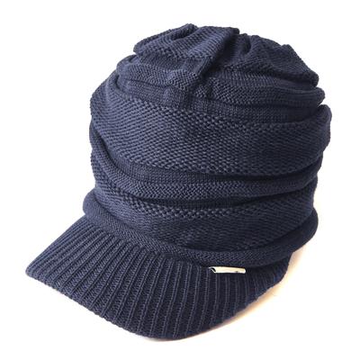 CHARM Gehäkelte Mütze mit Schirm Mütze Große Gehäkelte Mütze Baumwollstrick Newsboy Cap (Herren/Damen) Frühling Sommer (Einheitsgröße/Marine)