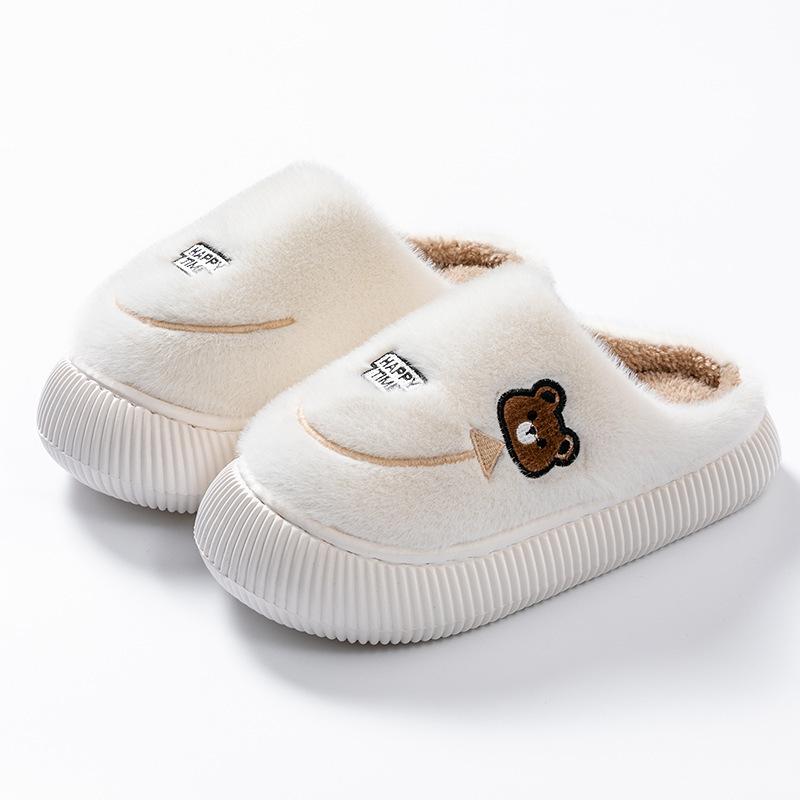 Cotton Slippers Mushroom Head Embroidery Autumn and Winter Indoor Home Use Thick-soled Warm Velvet Couple Shoes