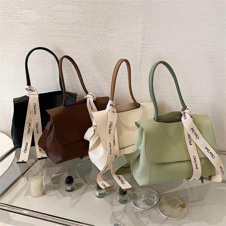 Large Capacity Women's Designer Luxury Tote Bag Pu Leather Shoulder Crossbody Bag for Women Fashion with Ribbons Bags and Bags