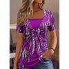 Elegant Square Neck Women's Short Sleeve T-Shirt Ethnic Leopard Print False Two-Piece Top Fashion Streetwear
