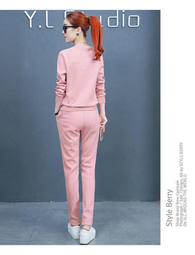 Trendy Spring/Summer 2025 Plus Size Women's Round Neck Sweatshirt & Long Pants Set