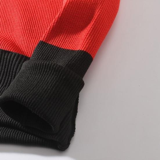 Men Fall Winter Sweater Thick Knitted Colorblock Long Sleeve Patchwork Round Neck Loose Pullover Elastic Loose Warm Sweater