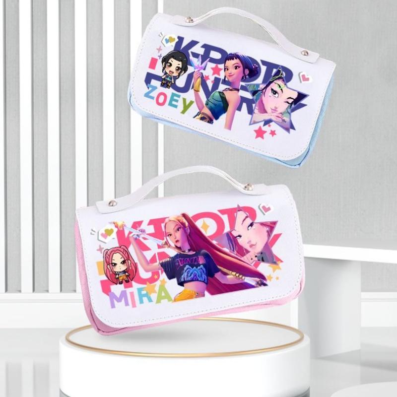 Demon Hunters Anime Kids Pencil Case Printing Cartoon Rumi Mira Zoey Student Stationery Bag