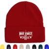 GONE FISHING" Heart Fishhook Winter Knitted Cap Beanie, Man Cap Winter Autumn Sporting Pompom Beanies Knit Hat Beanie