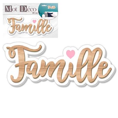 [Q7329] - 3D Holzdeko-Wort 'Familie' braun weiß - 30x11x1 cm