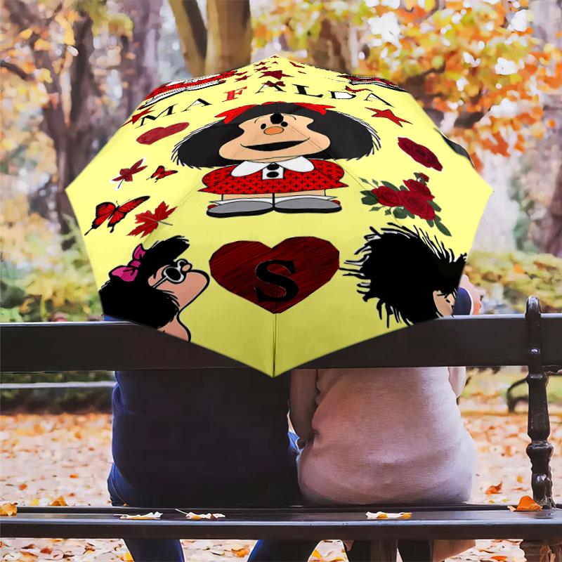 1 PC Automatic Folding Umbrella - Mafalda Pattern Portable Foldable Design With 8 Ribs Christmas Birthday Gifts