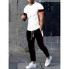 Letter Print Men's Autumn Warm Suit, Black And Brown Short-sleeved Top + Long Pants, Fashionable And Casual Two-piece Set