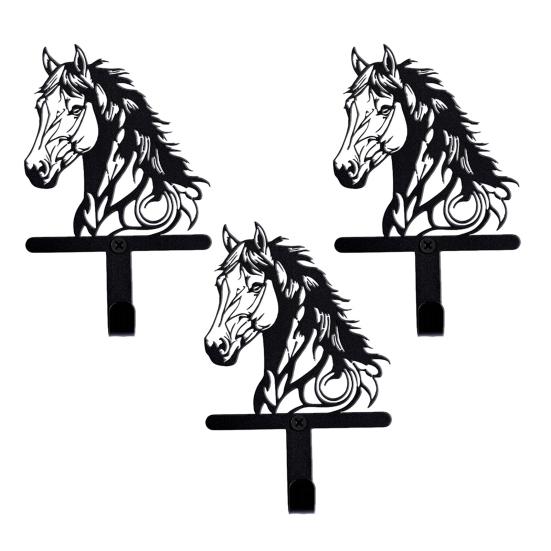 Black Horse Wall Hook Key Hanger with Horse Silhouette Wall Mounted Iron Hook Entryway Organizer for Keys Bags Hats Coats