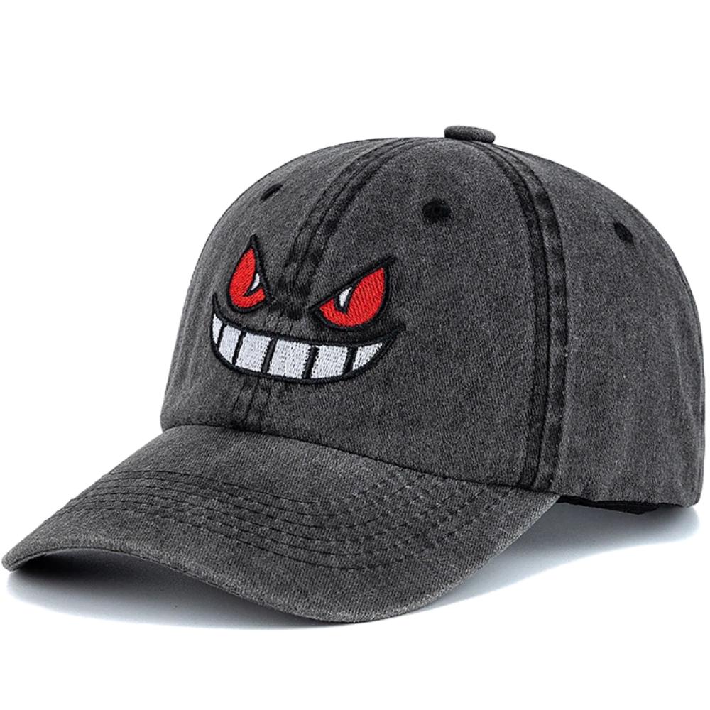 New Unisex Washed Cotton Cap Devil Embroidery Baseball Cap For Man Woman Casual Outdoor Dad Hat