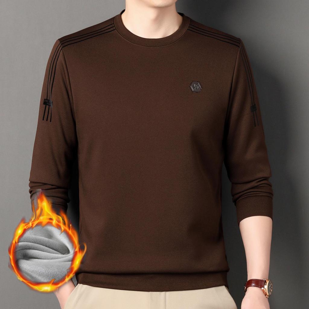 Men's Fleece-Lined Casual Round Neck Hoodie - Thick Warm Long Sleeve for Winter 2025