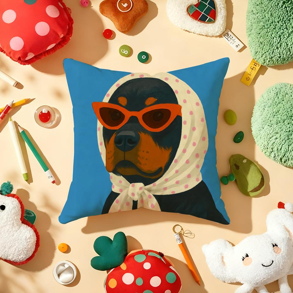 Dog Wearing A Hat Cushion Cover Plush Fabric Soft Double-Sided Printed Sofa Warm Winter Home Child Gift Pillow Case