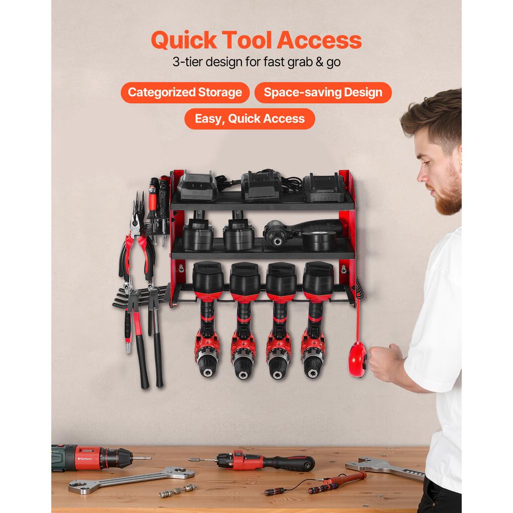 SucceBuy 3-úrovňový nástěnný držák na nářadí Pegboard Nástěnný úložný set nářadí Stojan na ukládání vrtaček/šroubováků pro dílnu/garáž