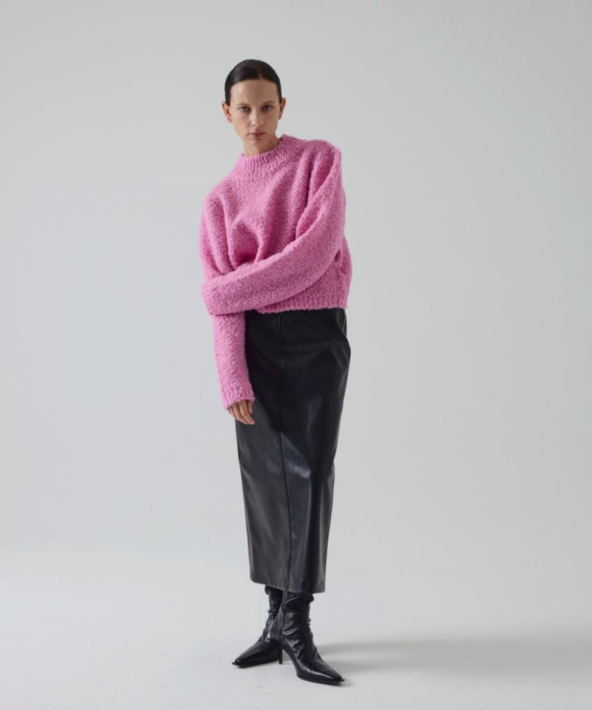 Owaiwai Boucle Half-Neck Wool Knit_Pink
