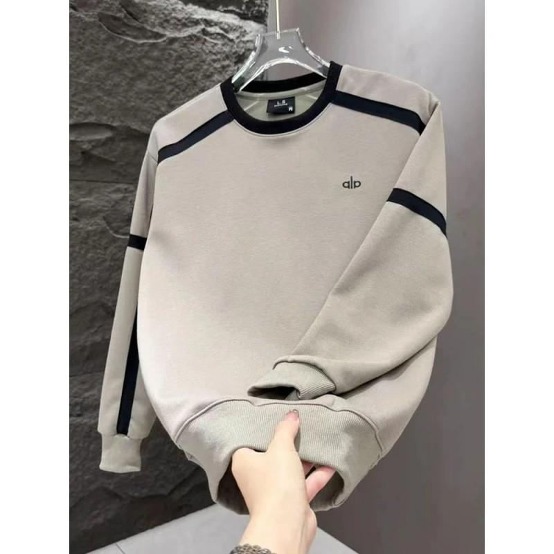 Mens Casual Pullover Sweatshirt Round Neck Long Sleeve Loose Fit Solid Color Top