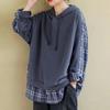Hoodies for Women Harajuku Oversized Plaid Patchwork Hooded T-shirts Casual Korean Style Long Sleeve Women Clothes Trend Tops
