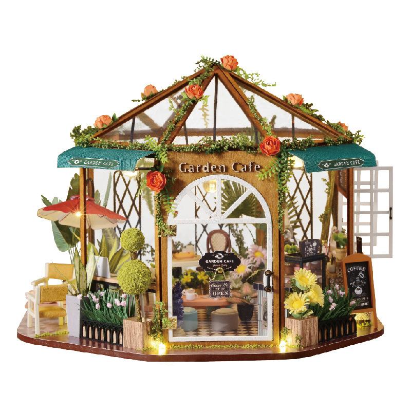 OUZEY Flower Cafe DIY Kit, 3D Wooden Miniature House, Creative Building Toy for Teenagers