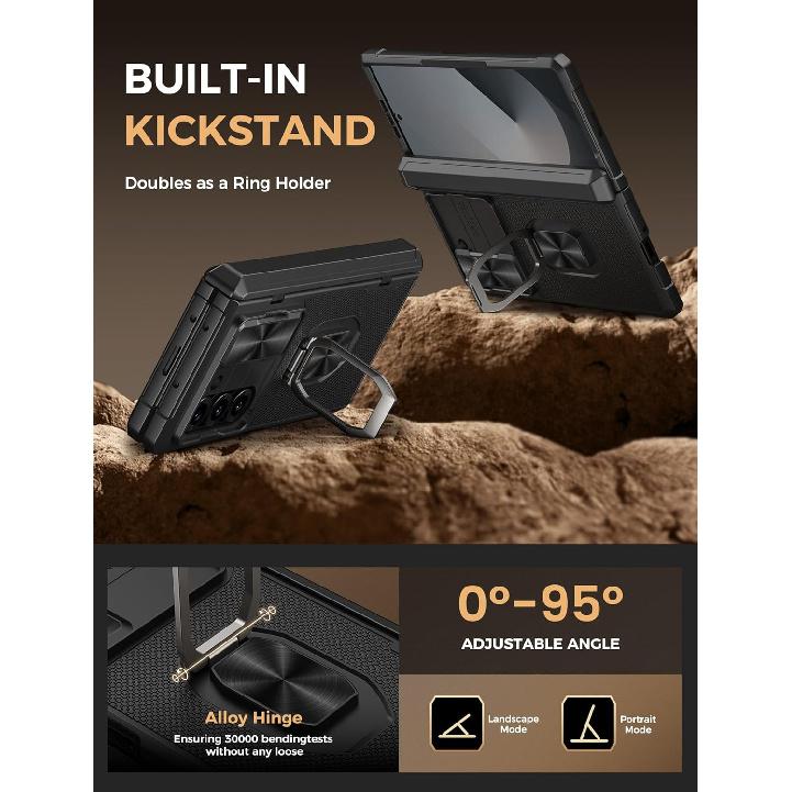 Vihibii for Samsung Galaxy Z Fold 6 Case Silicone with Ring Stand [Military Grade Drop Protection], Camera Cover & Screen Protector & Hinge
