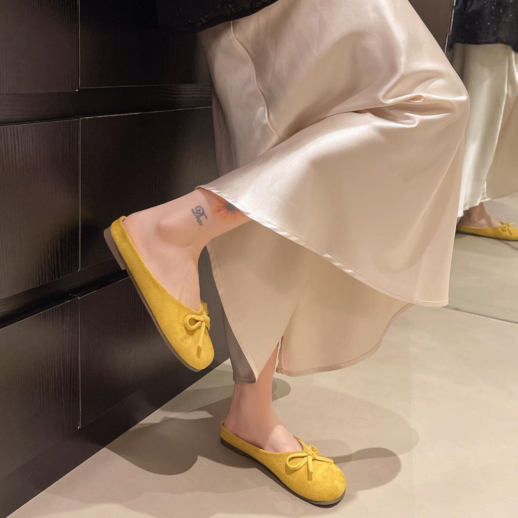 Women's Summer Outdoor Wear 2026 New Style with Flat Bottom Large Bow Soft Bottom Baotou Half Slippers