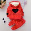 Autumn and Winter New Baby Girl Love Letters Double-sided Velvet Plus Velvet Thickened Hooded Sweatshirt Girls Warm Two-piece Set