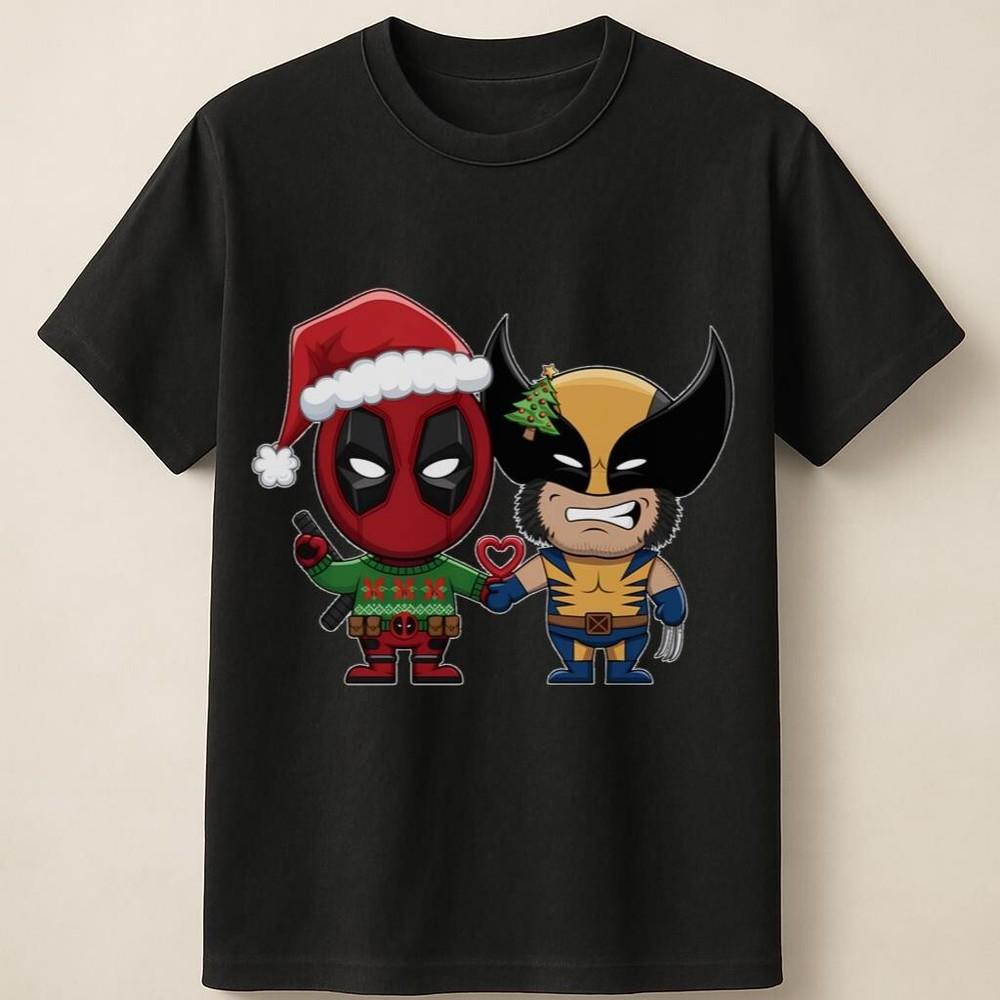 Deadpool Wolverine Christmas Chibi Cartoon Unisex T-Shirt Unisex T-Shirt M