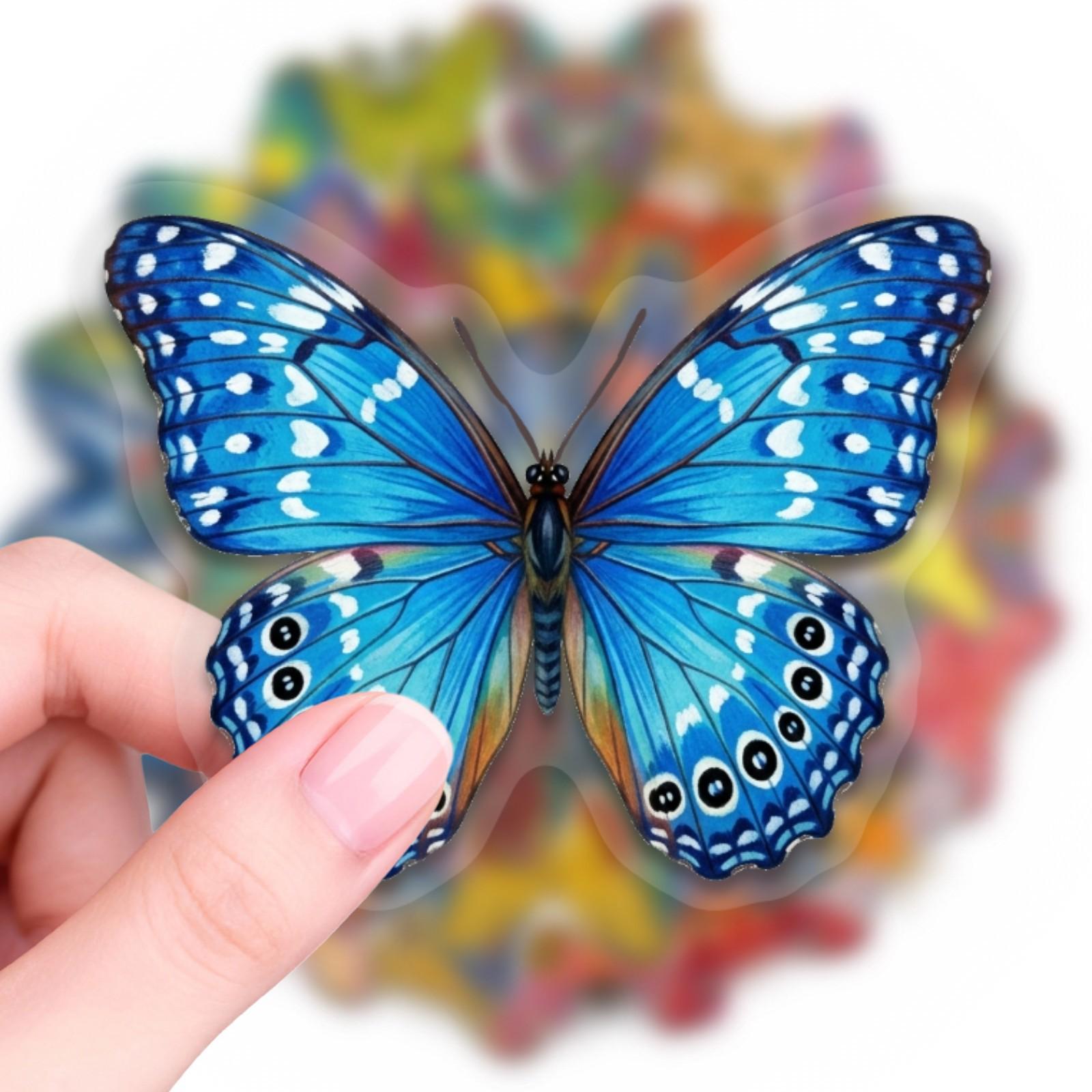 50 Colorful Butterfly Pet Transparent Sticker Hand Account Diy Decorative Material Sticker Waterproof