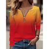 Women's Creative Printed Zipper Long-sleeved T-shirt, Breathable, Soft and Comfortable, Suitable for All-year-round Casual Wear