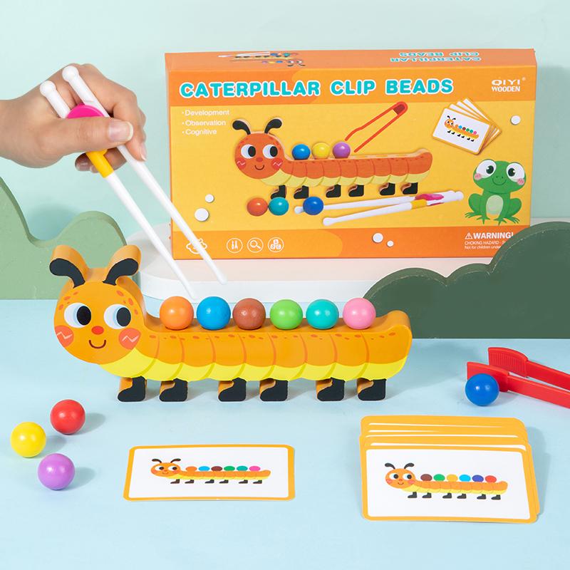 Children's Wooden Animal Clip Beads Expansion Game Montessori Puzzle Logical Thinking Color Cognition Fine Motor Skills Training