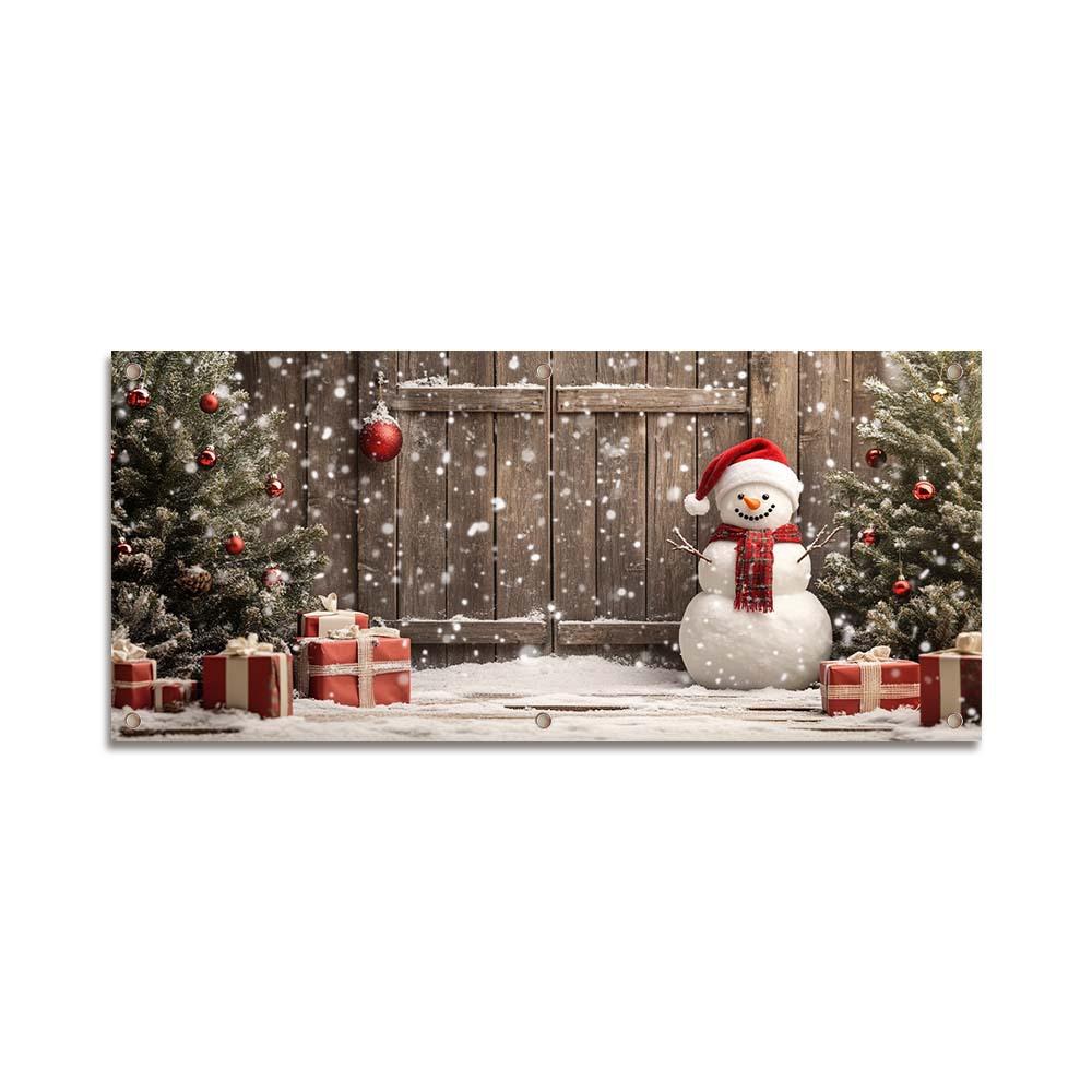 Decorate the Garage Door with Christmas Yard Banners and Hang the Party Decoration Backdrop.