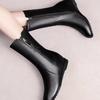 2025 autumn and winter new flat bottom inner height increase medium boots versatile side zipper round head Martin boots mother leather boots