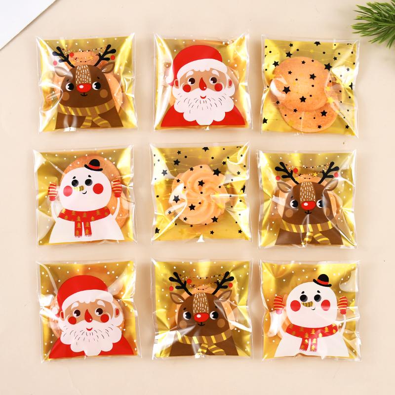 100Pcs Christmas Cookie Candy Bag Santa Claus Plastic Biscuit Gift Packaging Bag Xmas Party Decoration Supplies New Year 2025