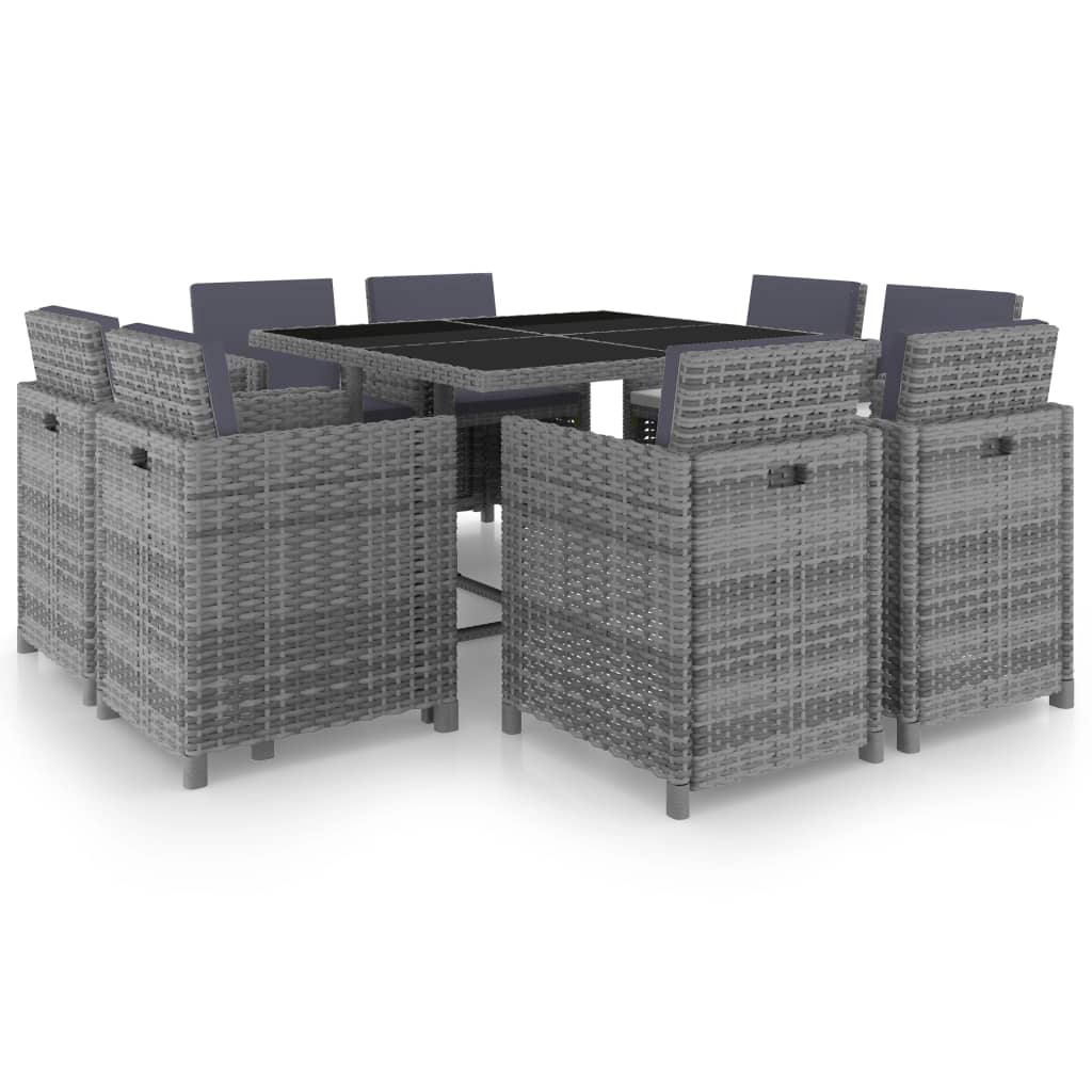 9 piece garden dining set with cushions poly rattan anthracite