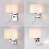 Modern American Fabric Wall Lamp with USB Charge - Hotel Bedroom Reading Light