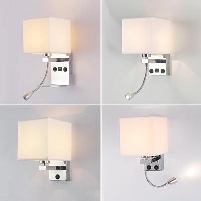 Modern American Fabric Wall Lamp with USB Charge - Hotel Bedroom Reading Light
