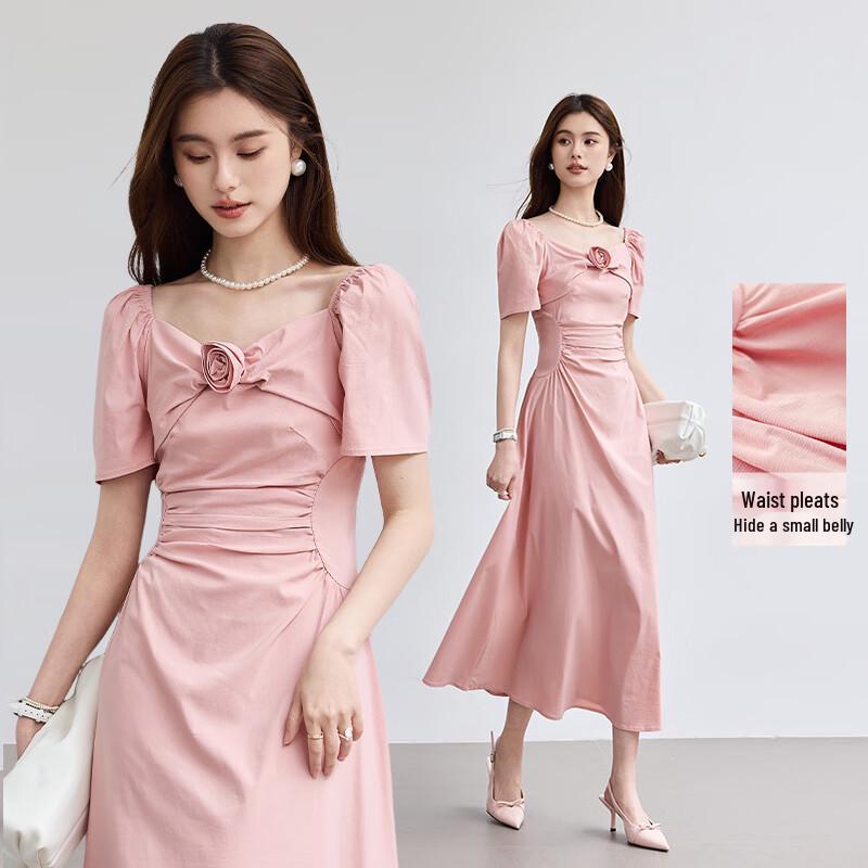 VICTORIA&VERA French Style Short Sleeve Midi Dress