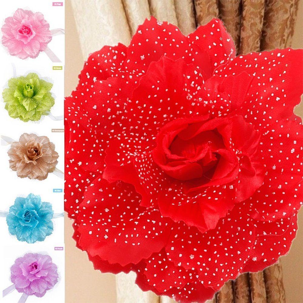 1//2X Rose Flower Window Curtain Tieback Buckle Clamp Hook Fastener Home Decor