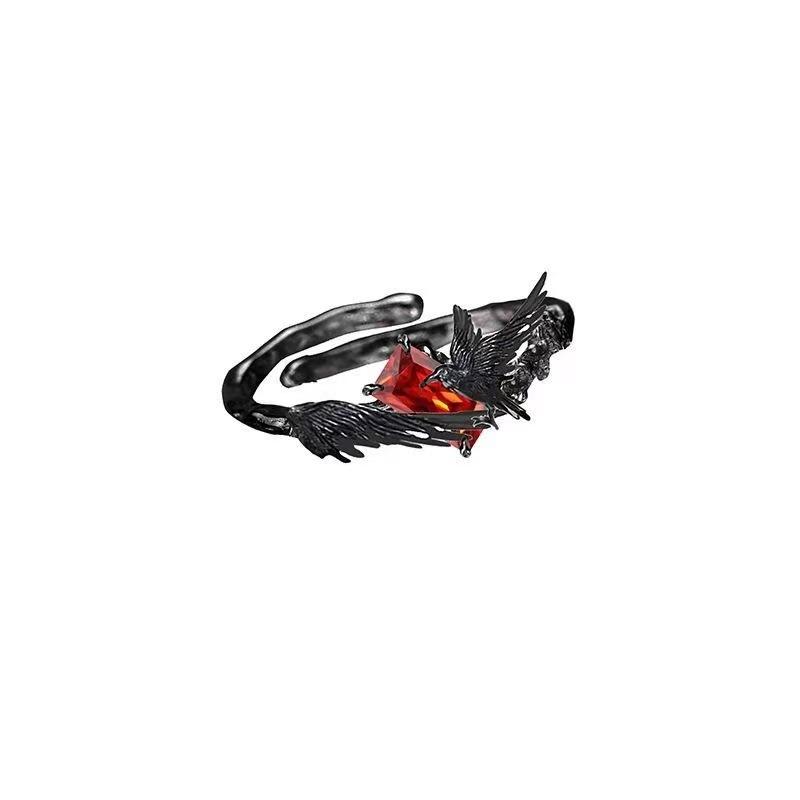 Original Design Dark Raven Ring Sweet Cool Wind High Sense Niche Index Finger Ring Love and Deep Space Qin Che Ring Girl