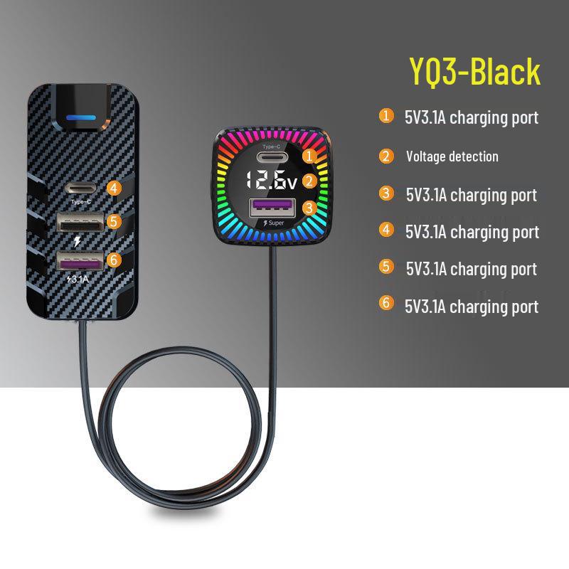 

Цветной Полупрозрачный Многопортовый Зарядник для Заднего Сиденья Автомобиля и Мобильного Телефона