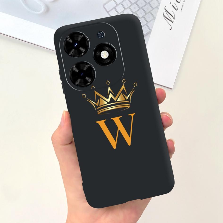 For Tecno Spark Go 2024 Case BG6 Cover Cute 26 Letters Crown Silicone Phone Cases For Tecno SparkGo 2024 Bumper Shockproof Funda