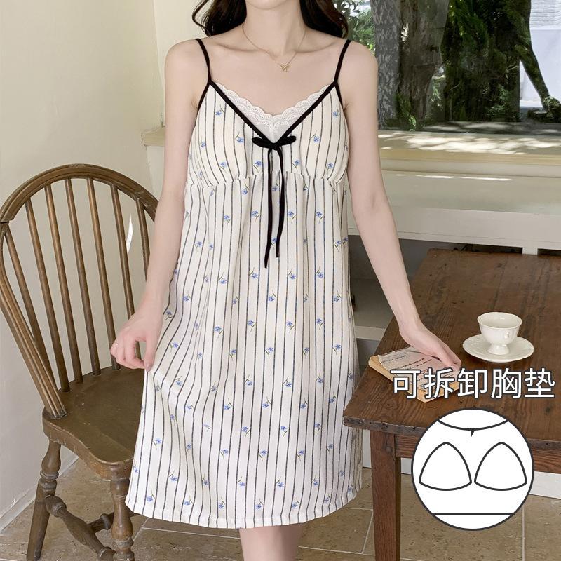 

Summer new Chinese style ink printing antique style thin cloud cotton nightdress loungewear women s pajamas spot L