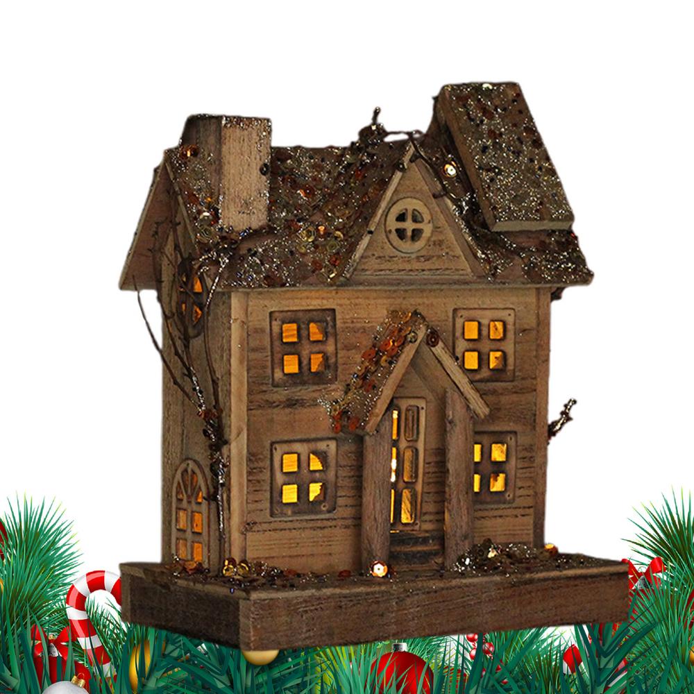 Christmas Wood Village Houses Light Up Cottage House Miniature For Christmas Seasonal Village House Ornament Hotography Props